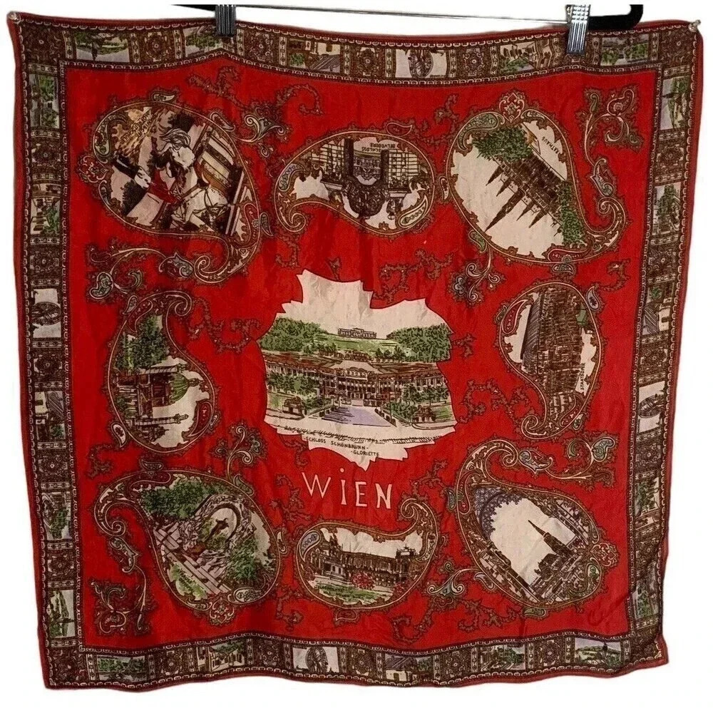 Vintage Wien Austria Souvenir Scarf Silky Square Large 25"x25" Travel Vacation